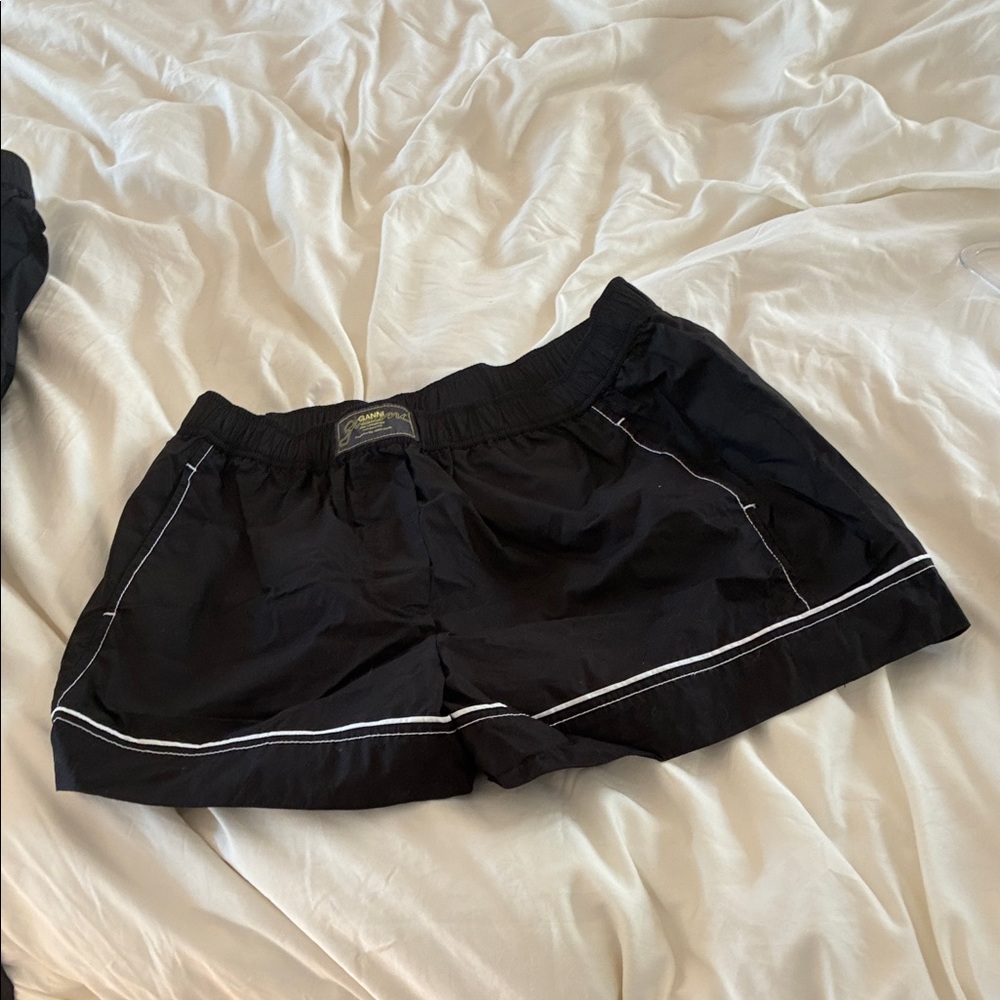 Ganni Black Athletic Shorts with White Trim